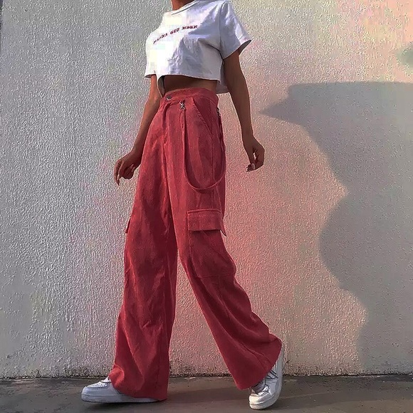 Pink Wide Leg Cargo Pants - Picture 2 of 3